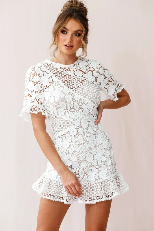 Ruched party dress-Reinhart Short Sleeve Crochet Lace Dress White