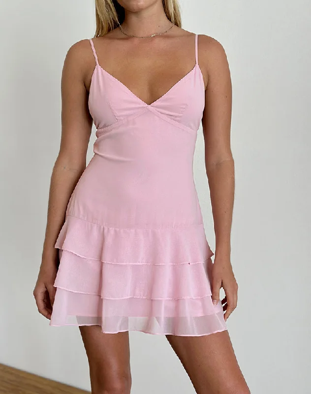 Pleated sundress-Riasi Ruffle Mini Dress in Chiffon Baby Pink