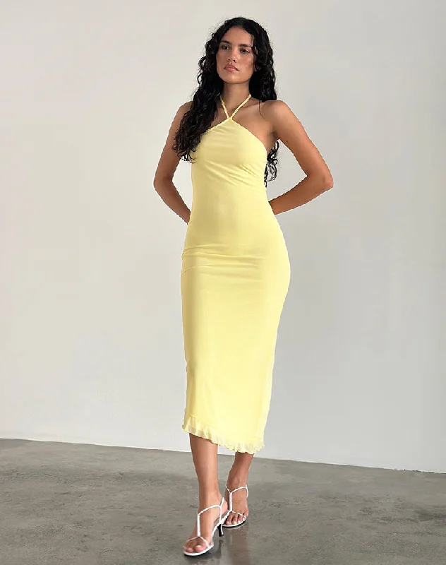 Polka dot cocktail dress-Ribka Midi Dress in Mesh Lemon