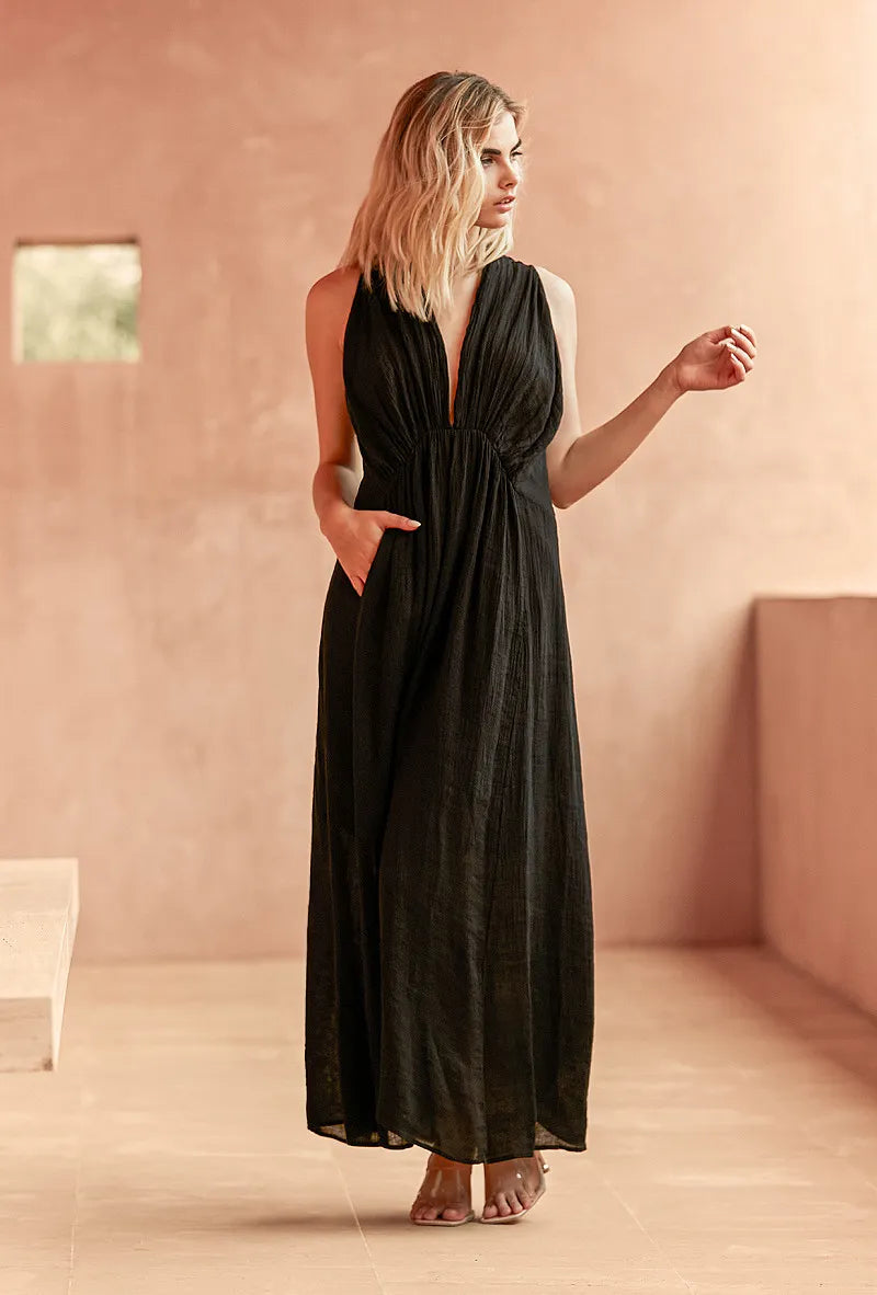 Off-shoulder sundress-Ridland Dress - Carbon