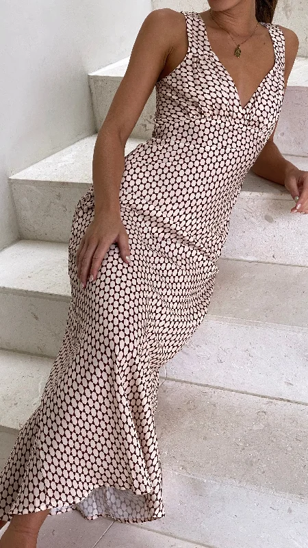 Off-shoulder sundress-Rubie Maxi Dress - Brown Geo