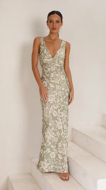 Open-back summer dress-Rubie Maxi Dress - Green Floral