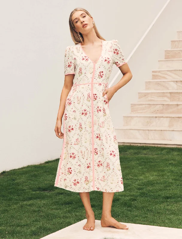 Polka dot party dress-Sabrina Printed Linen Midi Dress