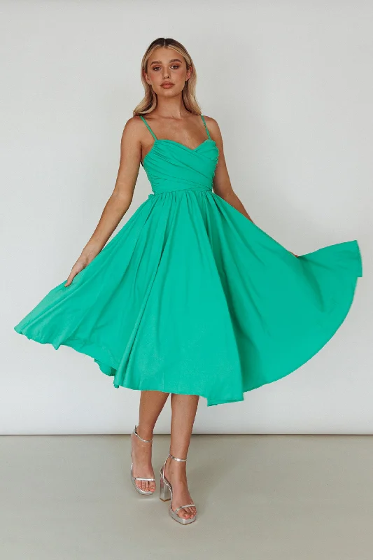 Sequin cocktail dress-Salome Tied Back Knee Length Dress Green