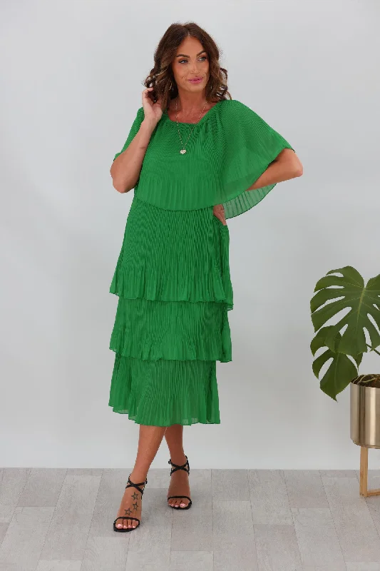 Sophisticated evening dress-Sambara Abbie Pleated Layer Dress Green