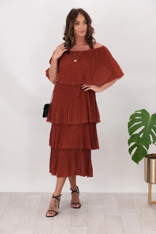 Strapless summer dress-Sambara Abbie Pleated Layer Dress Rust