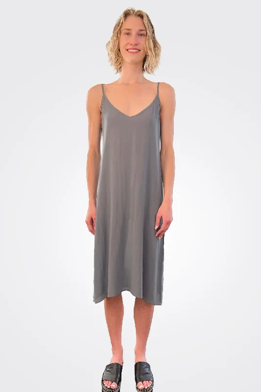 Lace party dress-Sheer Silk Slip Dress - Grey