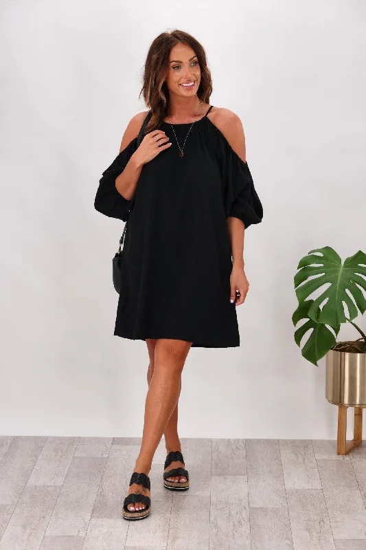 Satin cocktail dress-Shine On Label Tipene Linen Dress Black