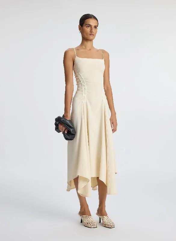 Off-shoulder party dress-Silvia Stretch Linen Midi Dress