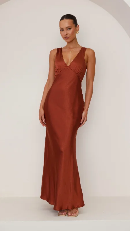 Long sleeve cocktail dress-Sofia Maxi Dress - Rust