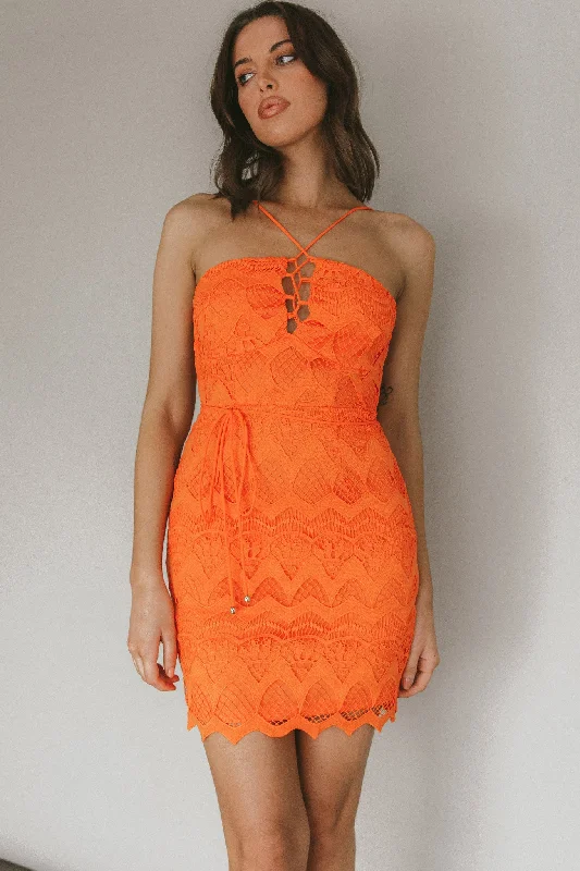 Glitter sundress-St Kilda Embroidered Lace Strappy Dress Coral