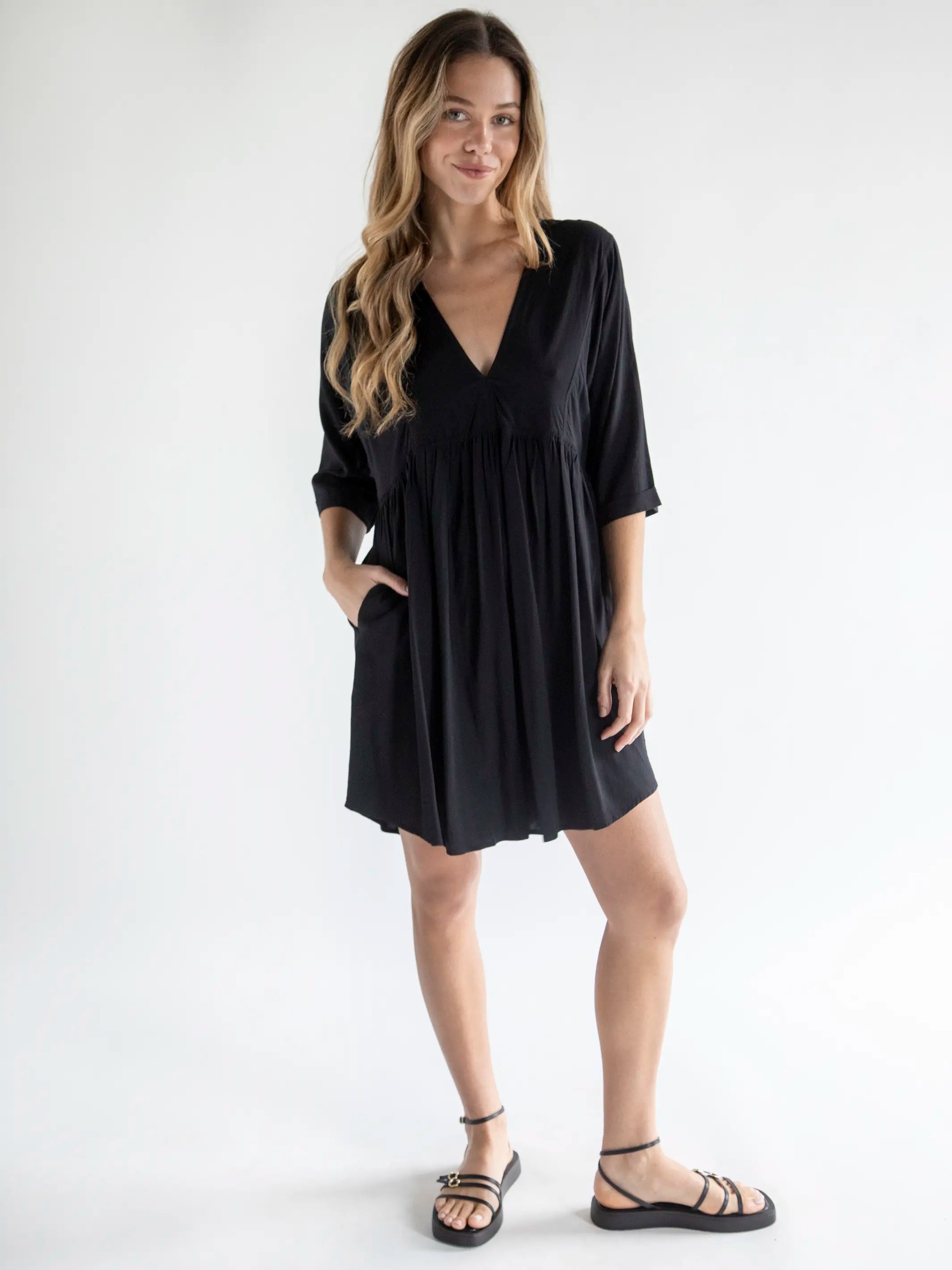 Cut-out summer dress-Stella V-Neck Mini Dress - Black