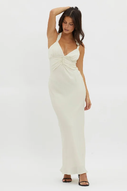 Ruffled cocktail dress-Stellar Twist Bodice Multi-Strap Dress Oyster