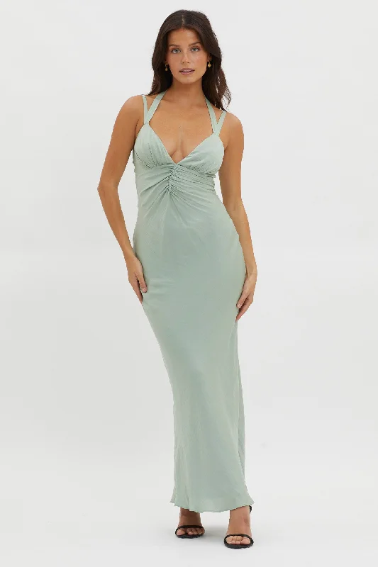 Velvet party dress-Stellar Twist Bodice Multi-Strap Dress Sage