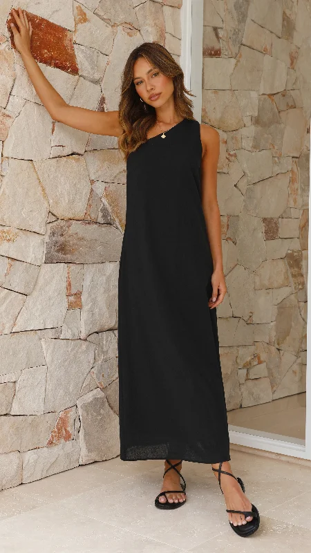 Ruched cocktail dress-Stormi Maxi Dress - Black