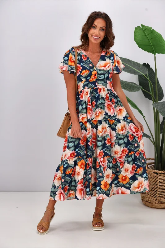 Corset party dress-Sunday Boho Ariana Dress Navy Floral