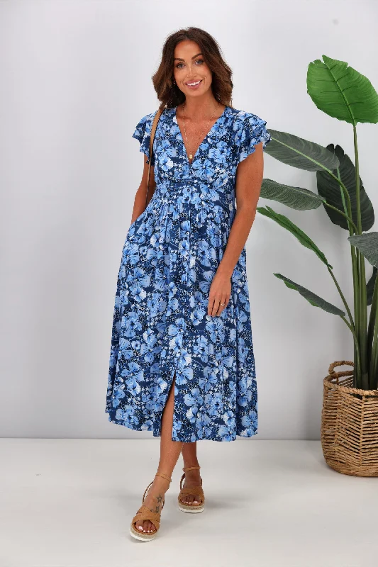 Halter neck sundress-Sunday Boho Ella Dress Blue Print