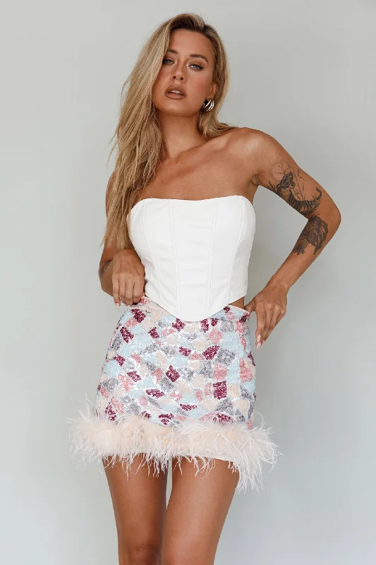 Smocked sundress-Sunset Boulevard Sequin Feather Mini Skirt Multi