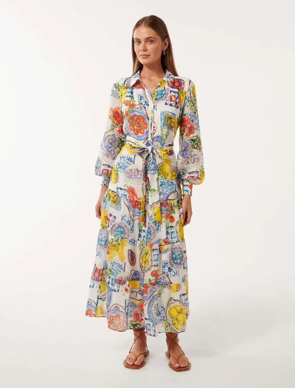 Ruffled cocktail dress-Sylvie Tiered Shirt Midi Dress