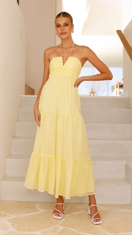 One-shoulder evening dress-Taffeta Maxi Dress - Yellow