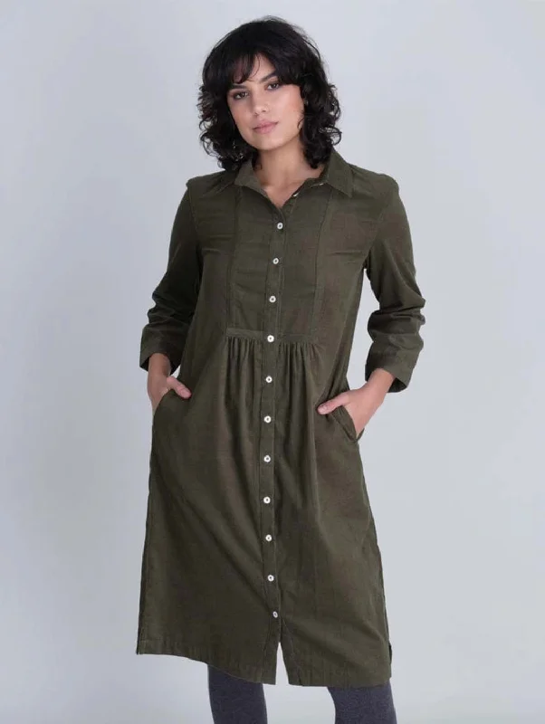 Tiered cocktail dress-Tala Cotton Corduroy Midi Dress | Olive