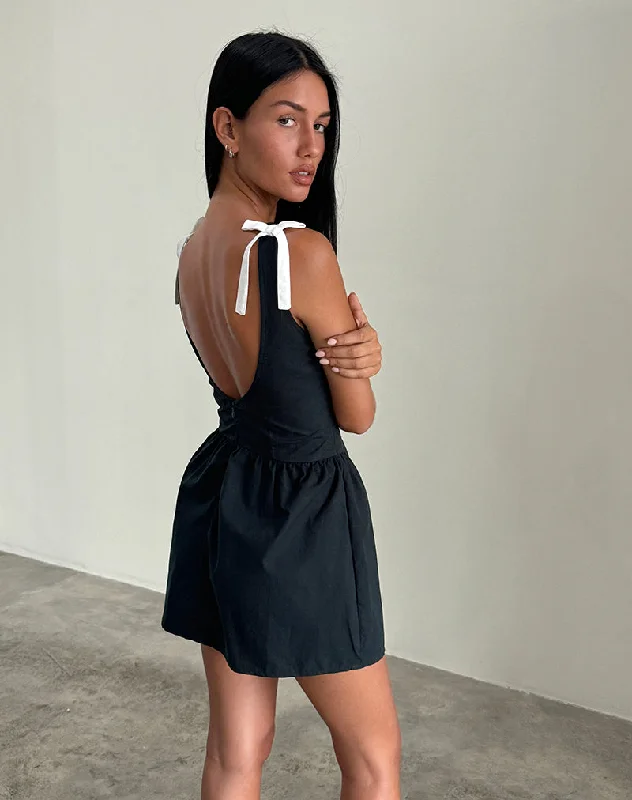 Striped cocktail dress-Taleshi Mini Dress in Black with Tap Shoe Off White Bows