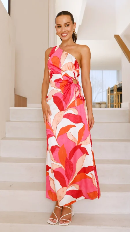 Short sleeve cocktail dress-Talisa Maxi Dress - Pink / Orange Floral