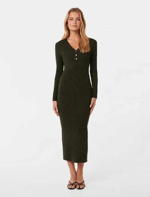 Tiered velvet dress-Teagan Ribbed Knit Midi Dress