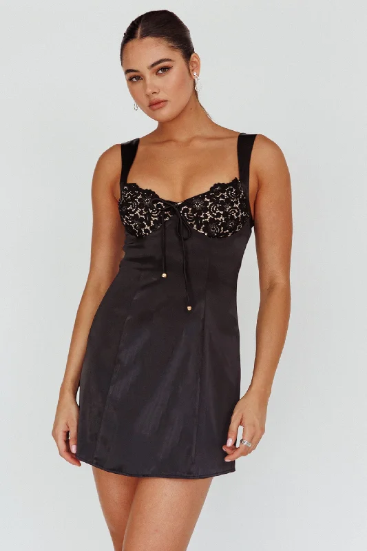 One-shoulder cocktail dress-Ti Amo Lace Bust Mini Dress Black