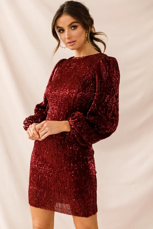 Black shimmer dress-Tinsel Long Sleeve Sequin Mini Dress Plum