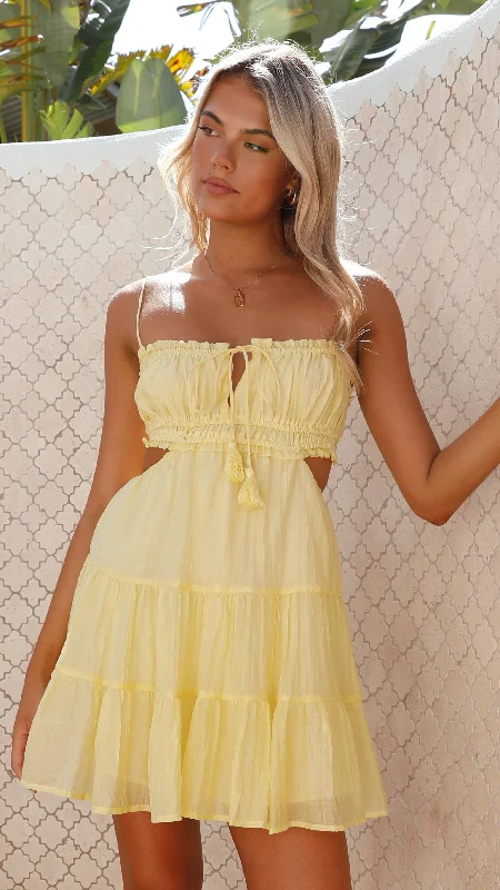 Ruffled cocktail dress-Vella Mini Dress - Lemon