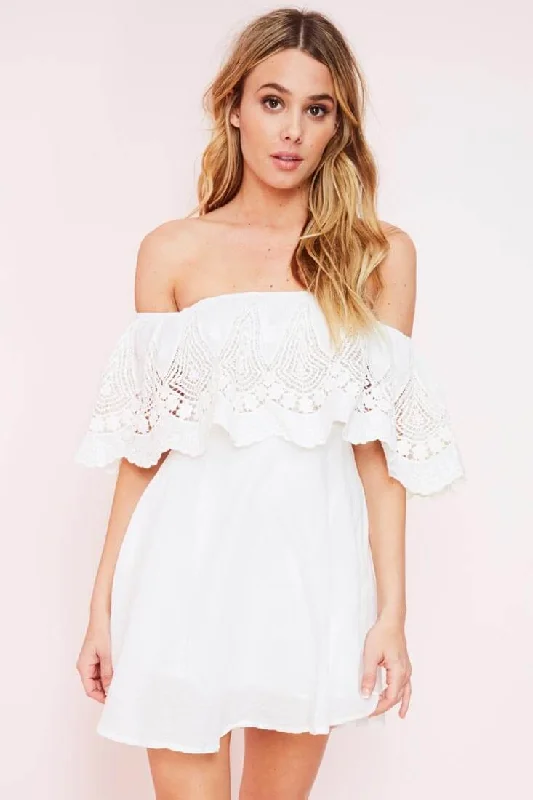 Smocked cocktail dress-Wanda Casual Mini Dress White