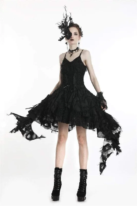 Smocked party dress-Women's Goth Feather Long Side Lace Maxi Slip Wedding Dress