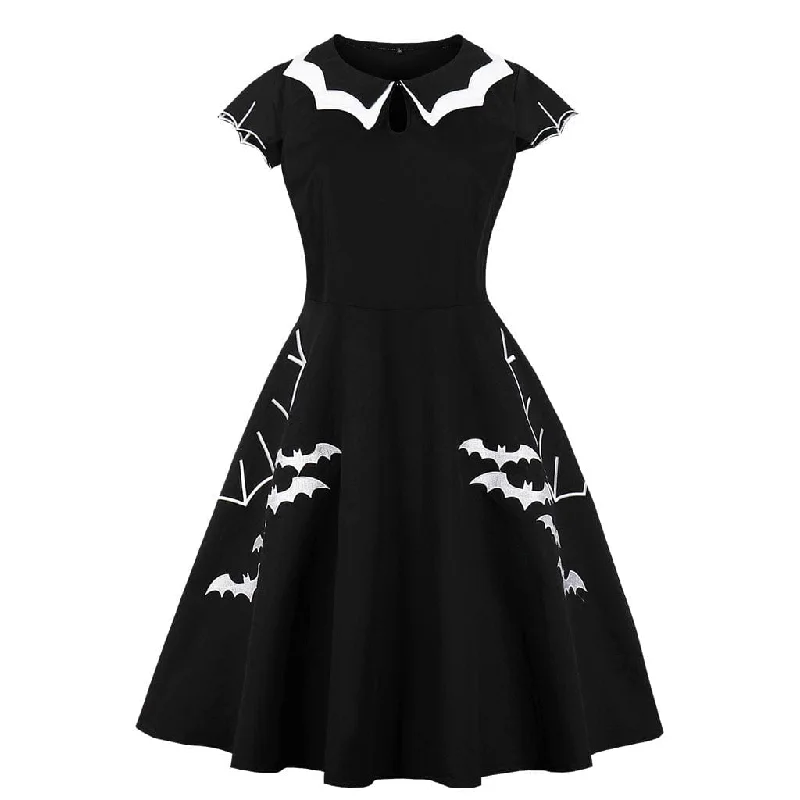 Satin sundress-Women's Gothic Bat Printed Halloween Dress