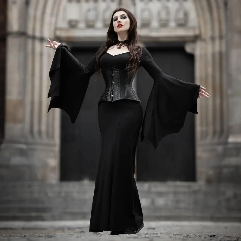 Tiered party dress-Women's Gothic Batwing Sleeved Mermaid Long Dress