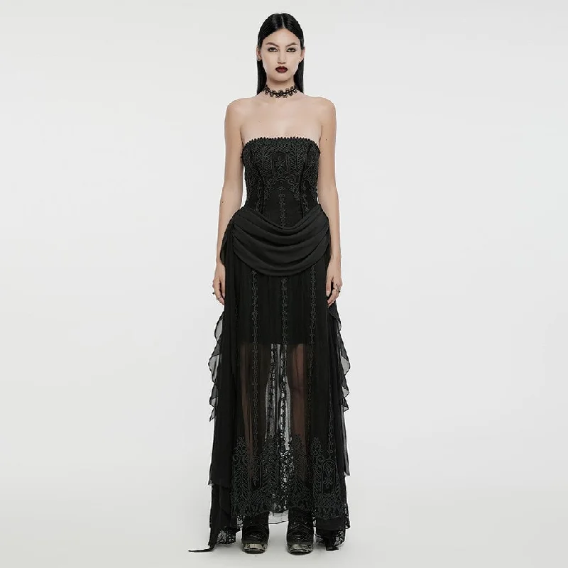 Halter neck party dress-Women's Gothic Beaded Ruched Chiffon Splice Corset Dress