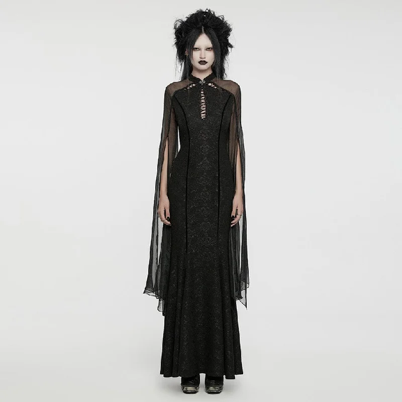 Long sleeve party dress-Women's Gothic Cheongsam Collar Chiffon Splice Formal Dress