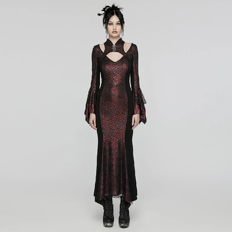 Short sleeve party dress-Women's Gothic Cheongsam Collar Fishtailed Gown Dress Red