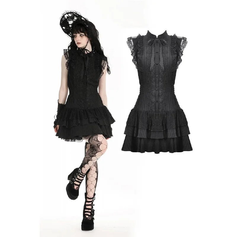 Long sleeve cocktail dress-Women's Gothic Cheongsam Collar Ruffled Homecoming Dress