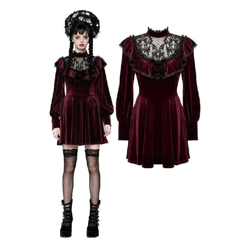 Off-shoulder sundress-Women's Gothic Crochet Velvet Dress Red