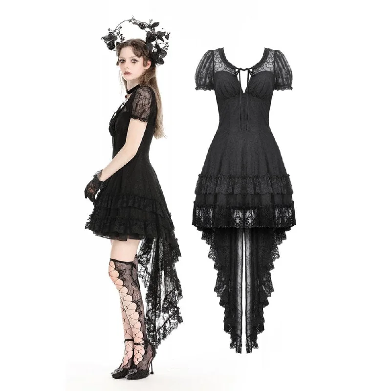 Long sleeve party dress-Women's Gothic High/Low Lace Ball Gown Dress