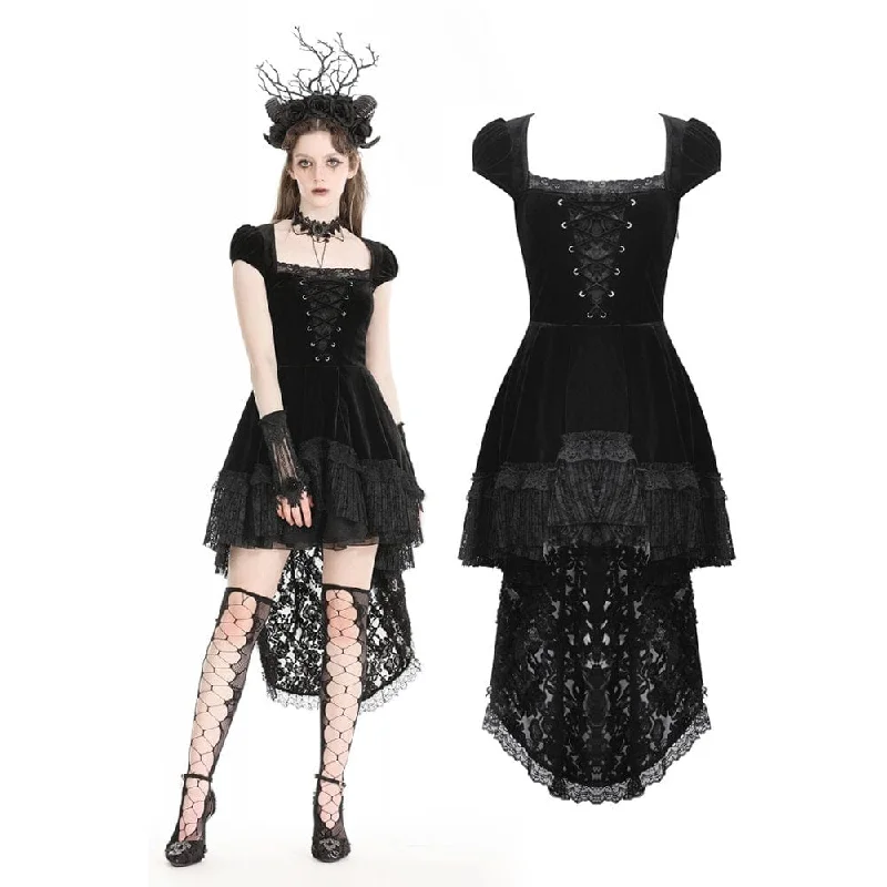 Polka dot sundress-Women's Gothic High/Low Lace Splice Velvet Formal Dress