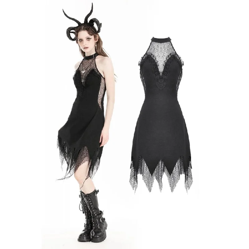 Halter neck party dress-Women's Gothic Irregular Lace Splice Evening Dress