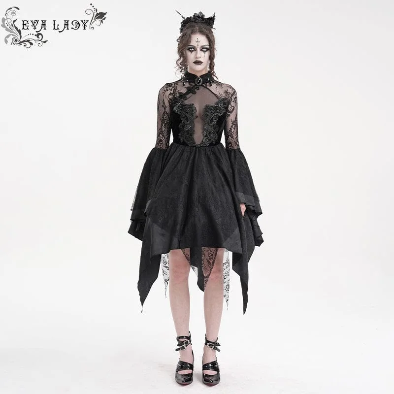 Glitter party dress-Women's Gothic Lace Lace-up Long Sleeved Dress