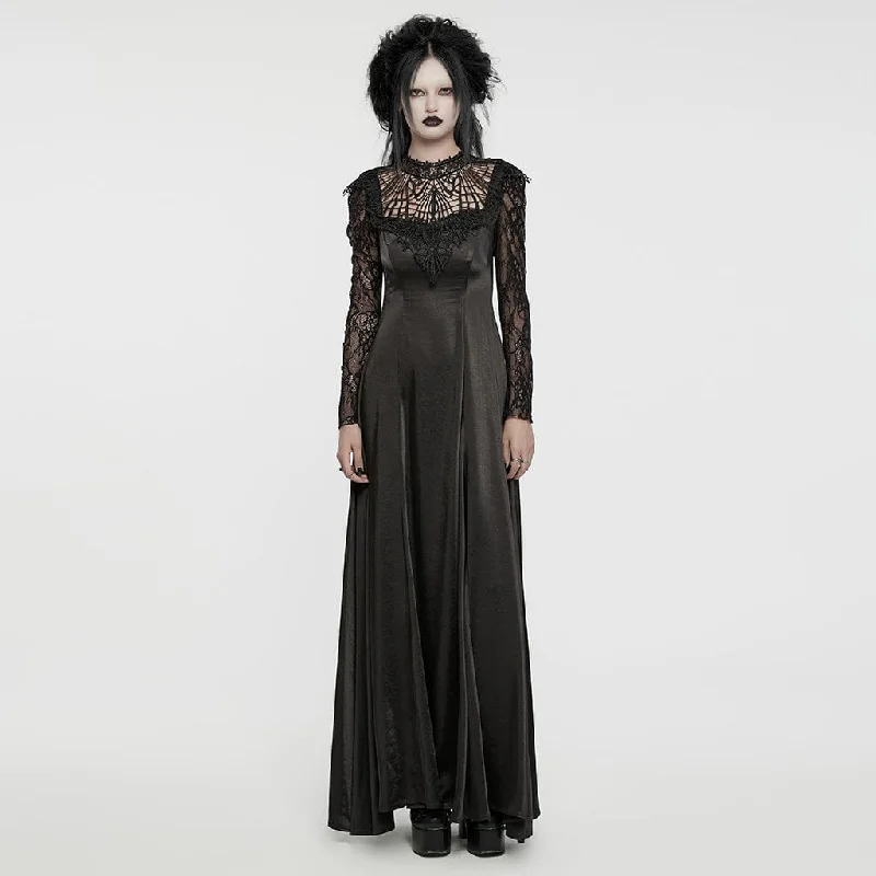 Corset sundress-Women's Gothic Lace Sleeved Lace-up Ball Gown Dress