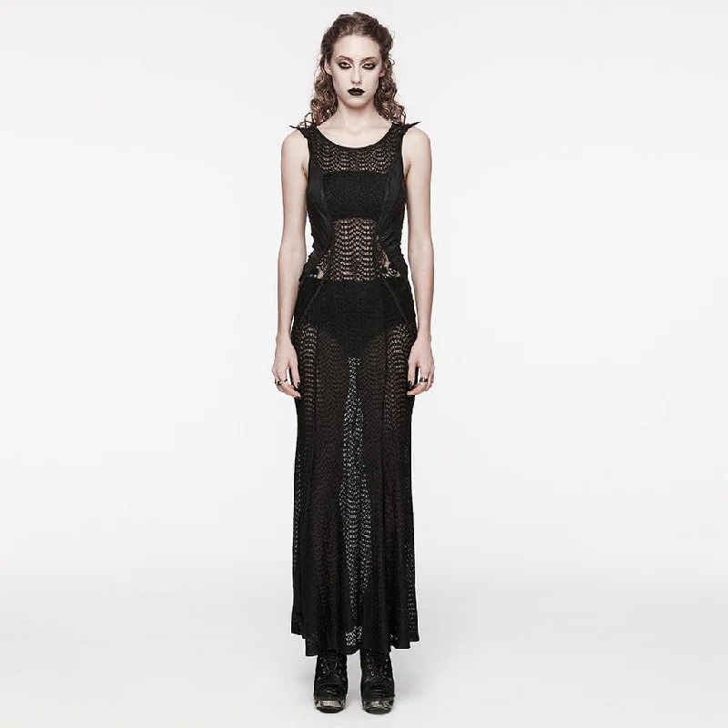 A-line cocktail dress-Women's Gothic Lace Splice Sheer Fishtail Dress