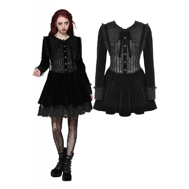 Ruffled party dress-Women's Gothic Lace Velvet Short Dress