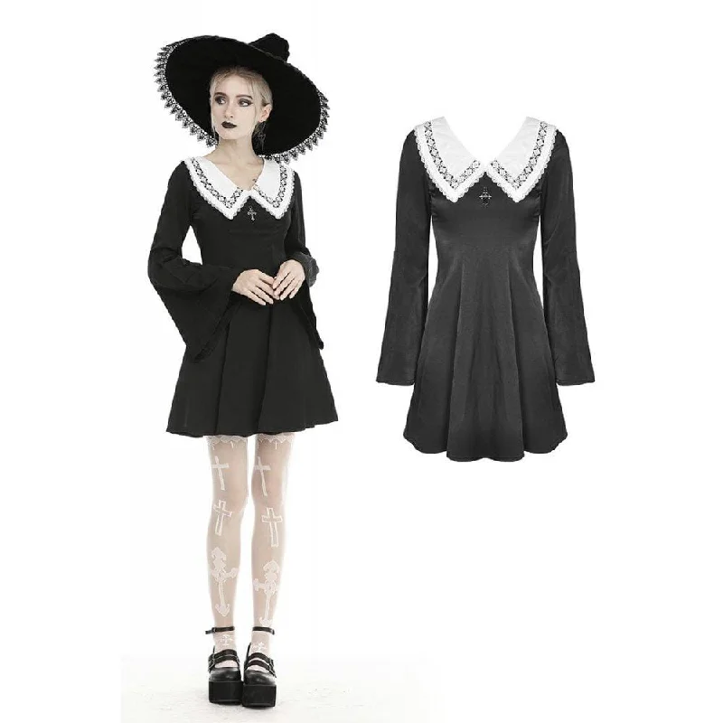 V-neck cocktail dress-Women's Gothic Large Lapel Dresses With Cross