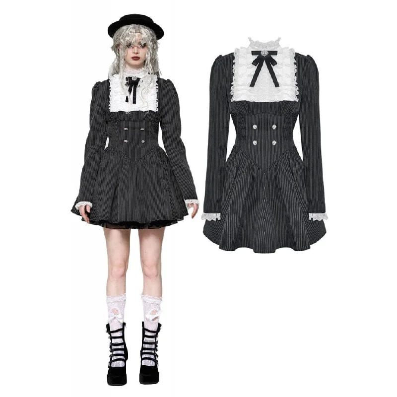 Lace cocktail dress-Women's Gothic Lolita Ruffled Lace Short Dress Black White