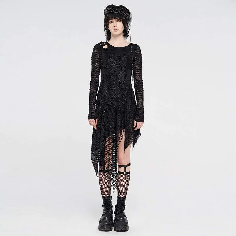 Silk cocktail dress-Women's Gothic Net Ripped Irregular Dresses